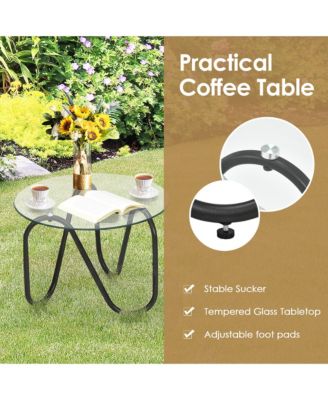 3PCS Patio Rattan Furniture Set Conversational Sofa Coffee Table Garden