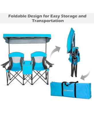 Portable Folding Camping Canopy Chairs w/ Cup Holder Cooler