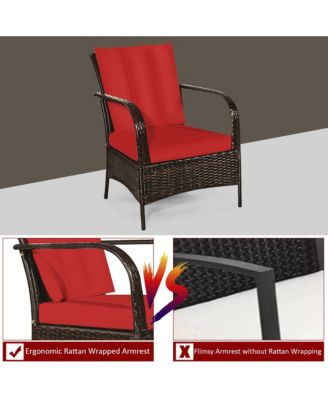 3 PCS Patio Rattan Furniture Set Coffee Table & 2 Rattan Chair