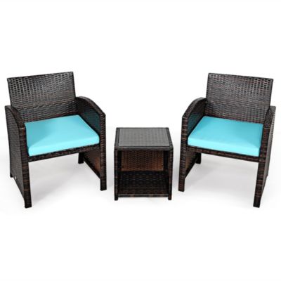 3PCS Patio Rattan Wicker Furniture Cushion Sofa Coffee Table
