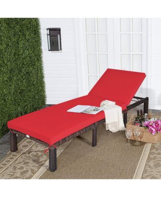 Outdoor Rattan Lounge Chair Chaise Recliner Adjustable Cushioned Patio