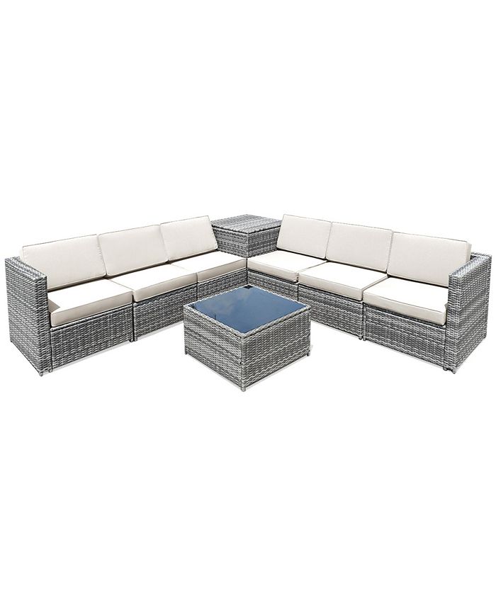 Gymax 8PCS Patio Rattan Sofa Sectional Conversation Furniture Set w