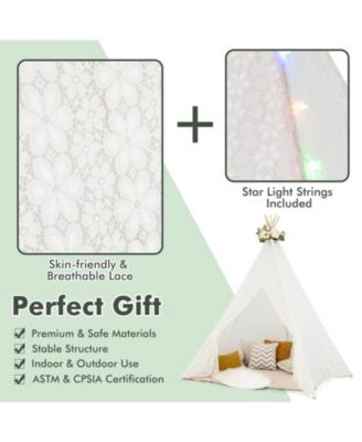 Lace Teepee Tent with Colorful Light Strings for Children