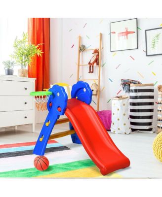 2 Step Indoors Kids Plastic Folding Slide with Basketball Hoop