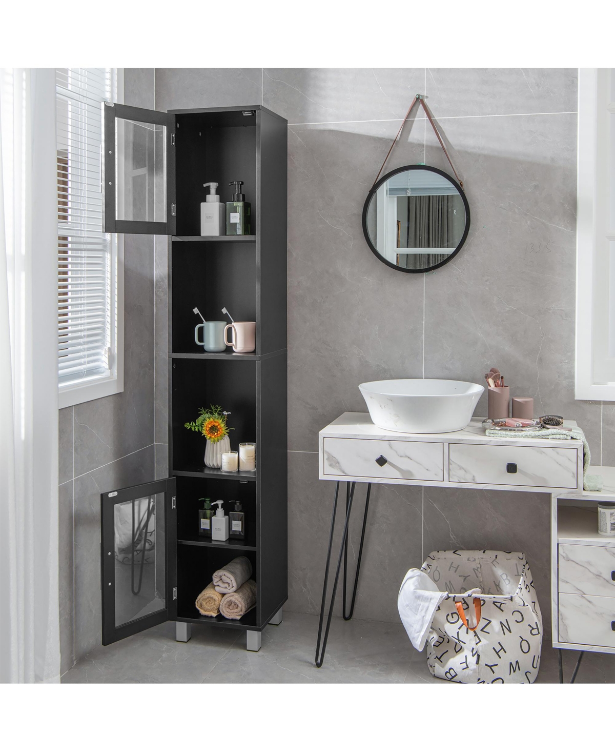 Costway 71'' Tall Tower Bathroom Storage Cabinet Organizer Display Shelves Bedroom