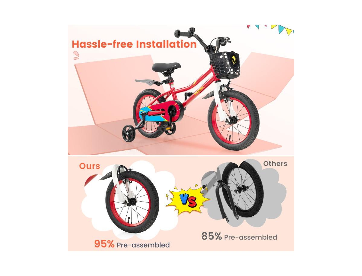 Slickblue 14 Inch Kids Bike with 2 Training Wheels for 3-5 Years Old