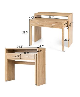 Extendable Computer Desk with Pull Out Secondary Desk-Natural