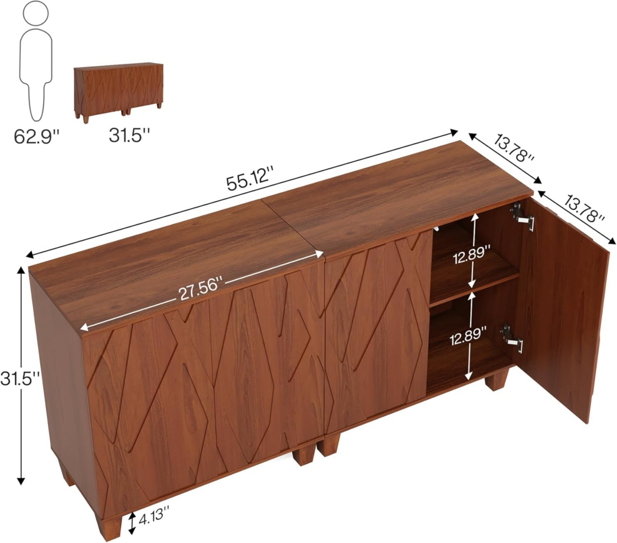 Tribesigns Sideboard Buffet Storage Cabinet Set of 2, Retro Kitchen Sideboard Cabinet with Adjustable Shelves Accent Cabinet with Doors for Dining