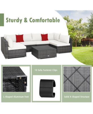 7PCS Patio Rattan Sectional Sofa Set Outdoor Furniture Set w/ Cushions