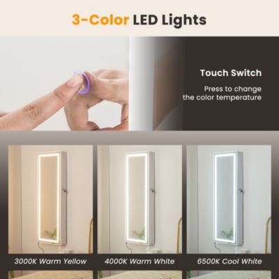 Door Wall Mount Touch Screen LED Light Mirrored Jewelry Cabinet Storage