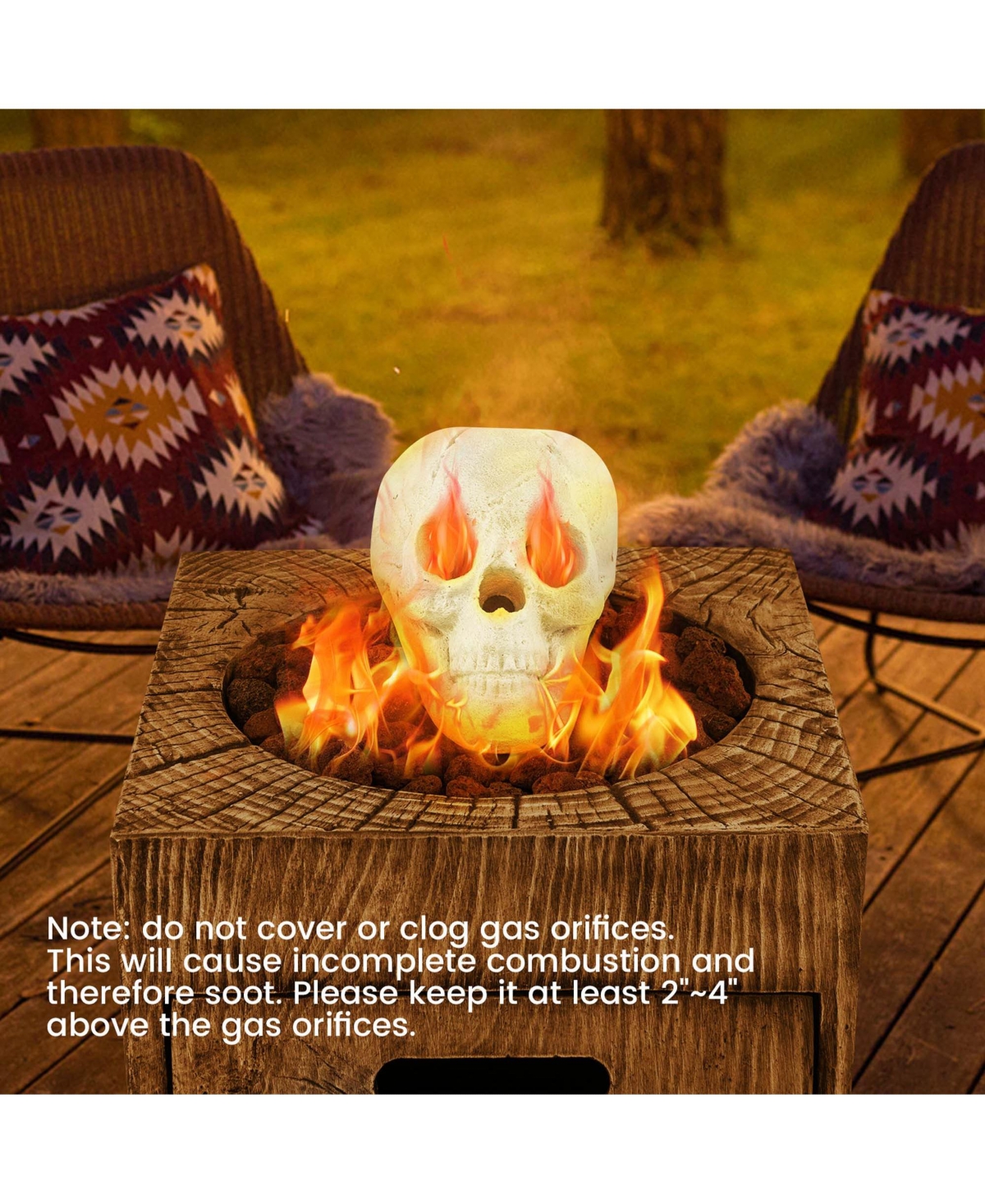 Costway Ceramic Fireproof Fire Pit Skull, Reusable Imitated Human Skull for Gas -khaki