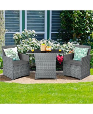 3PCS Patio Rattan Furniture Set Cushioned Sofa Armrest Garden
