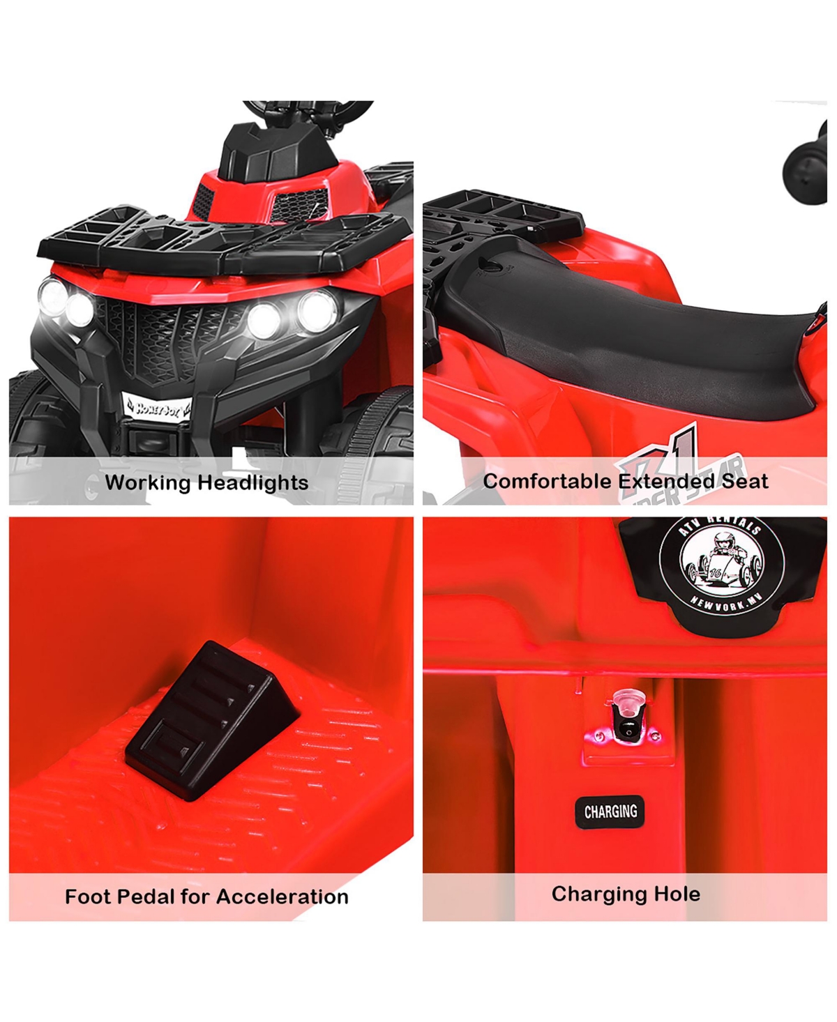 Costway Kids Ride On Atv Quad 4 Wheeler Electric Toy Car 6V Battery Power Led Lights