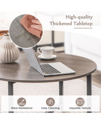 3 PCS Coffee Table Set Round Coffee Table and 2 PCS Square End Tables Metal Frame