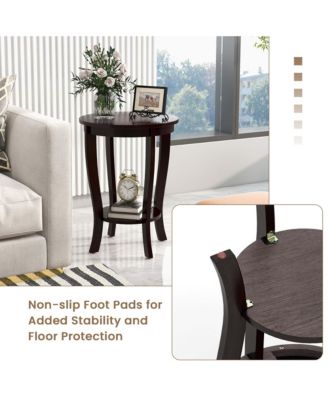 2-Tier End Table – 1 Pc, Wood & Metal, 18'' Round, Compact Design with Storage Shelf, Sofa Side/Nightstand