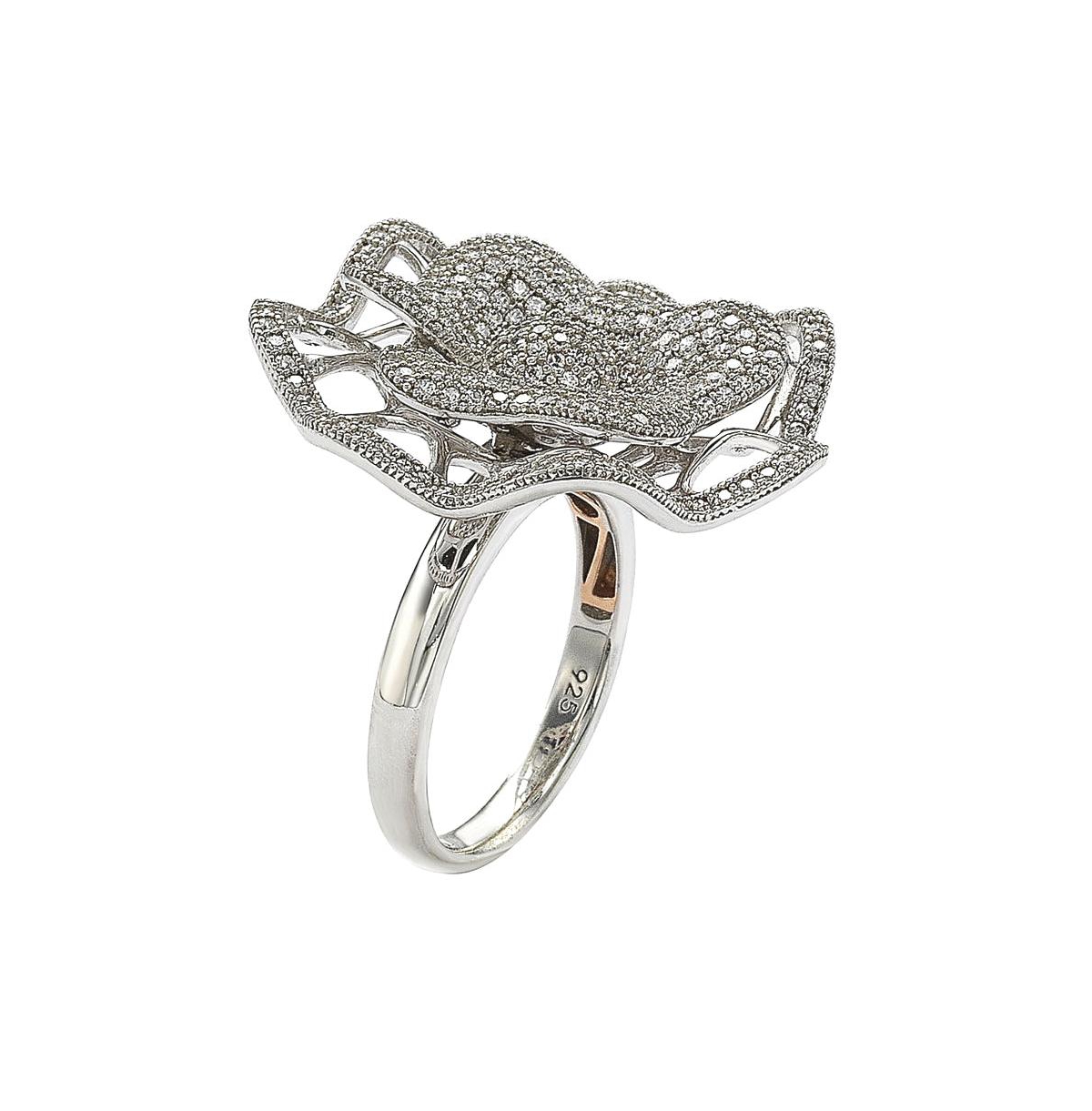 Suzy Levian New York Suzy Levian Sterling Silver Cubic Zirconia Micro Pave Flower Ring