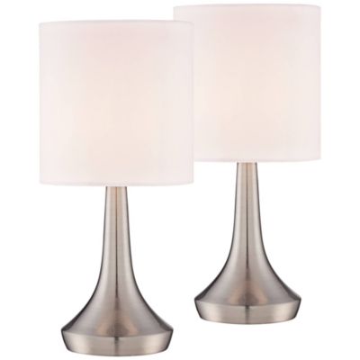 Zofia Modern Accent Table Lamps 13" High Set of 2 Brushed Nickel Silver Tapered Metal Touch On Off White Fabric Drum Shade for Bedroom