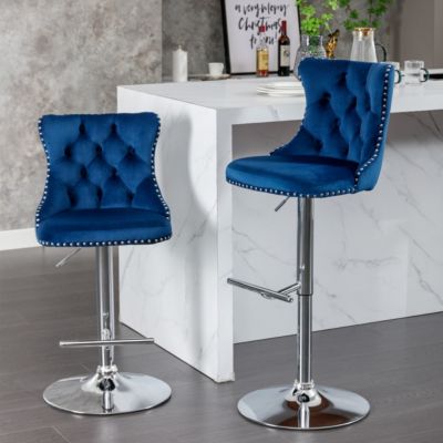 Adjustable Swivel Velvet Bar Stools with Backs (Set of 2)