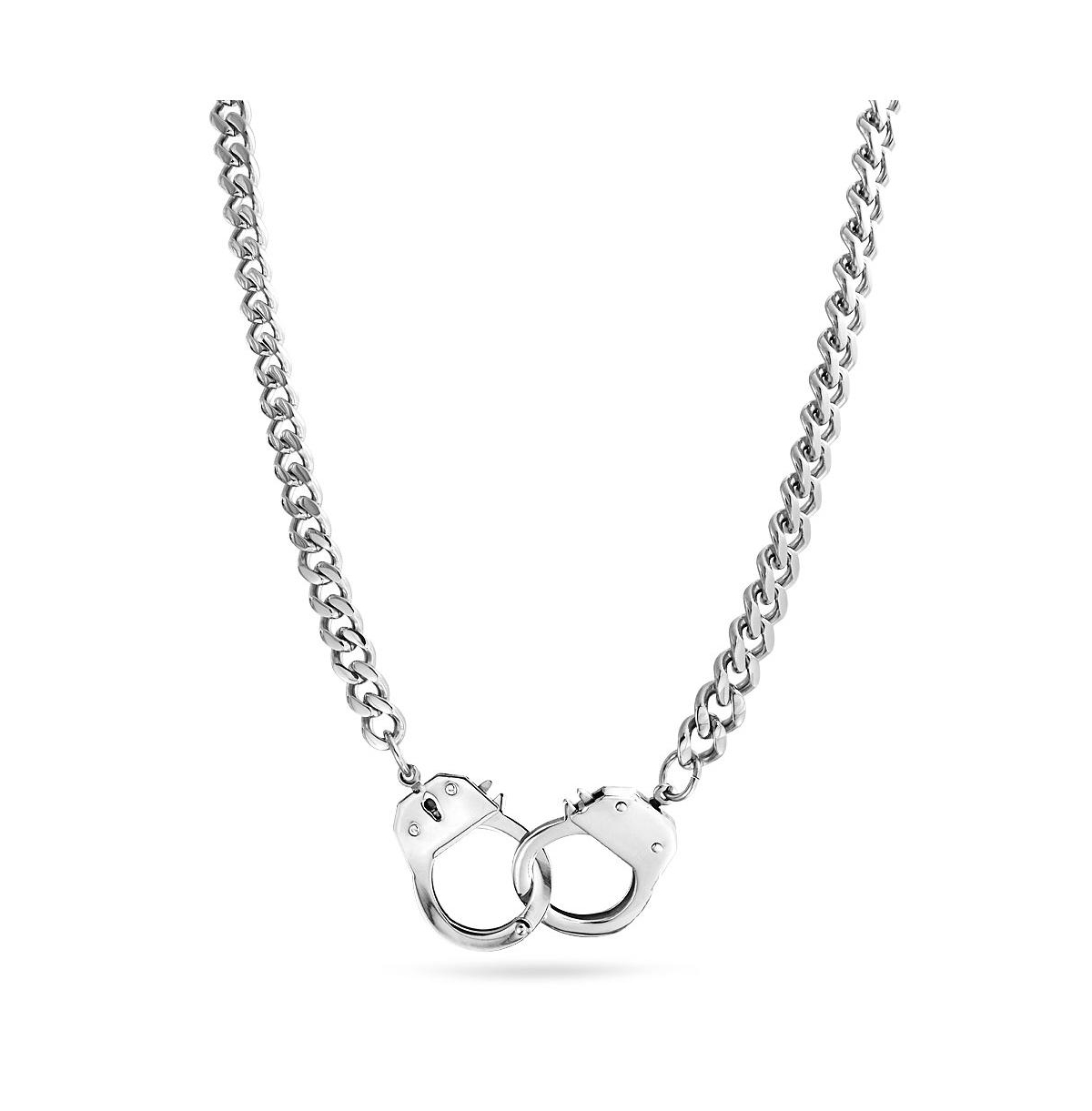 Biker Jewelry Large Statement Chain Handcuff Necklace Black Or Stainless Steel Pendant 20 Inch - Black
