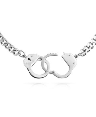 Biker Punk Rock Jewelry Necklace Large Chain Handcuff in Black Gold Silver - 20"