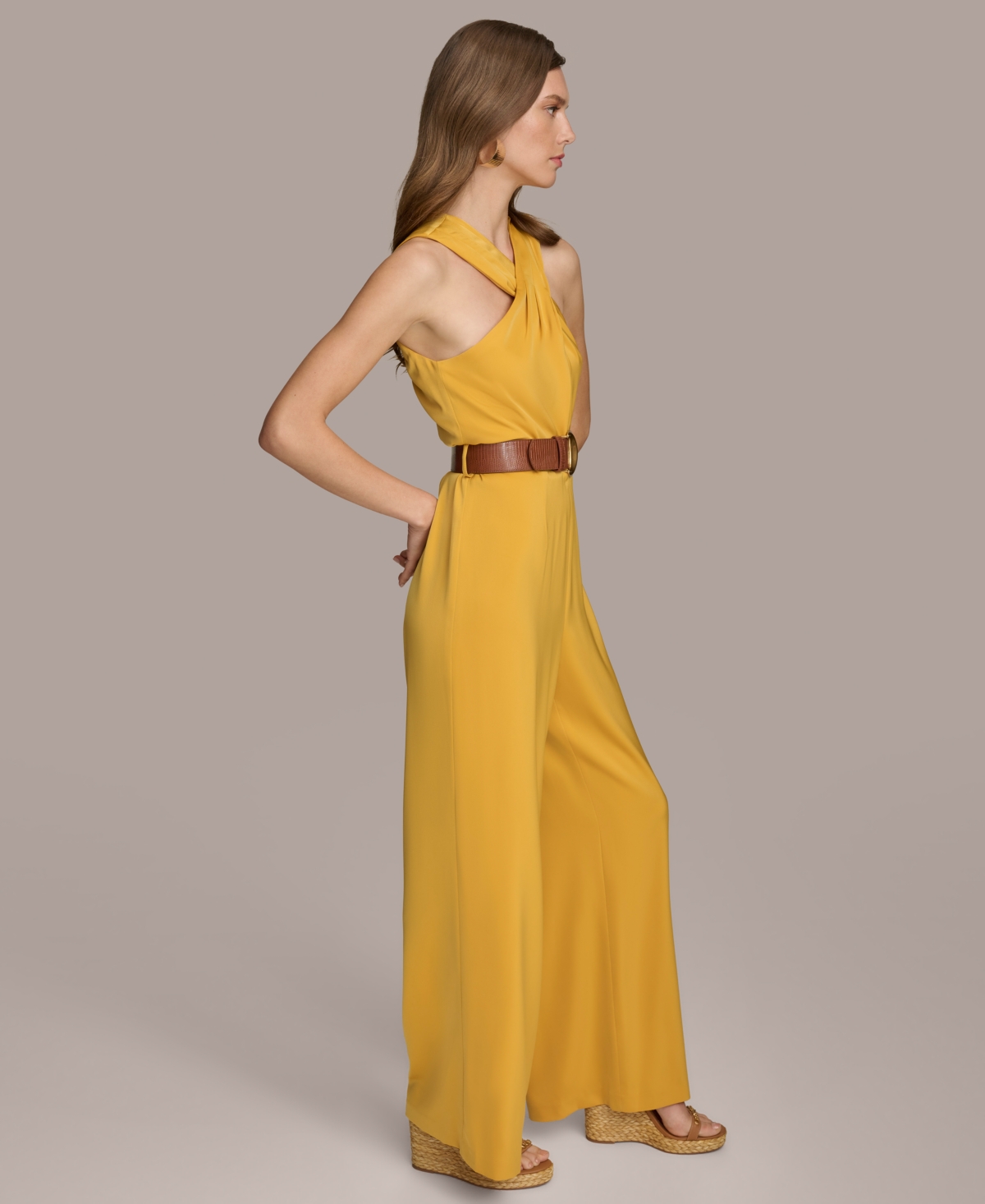 Donna Karan Women's Halter-Neck Belted Sleeveless Jumpsuit