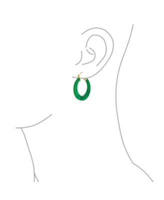 Light Green Jade CZ Hoop Earrings 14K Gold Plated Sterling Silver 1.2 Inch