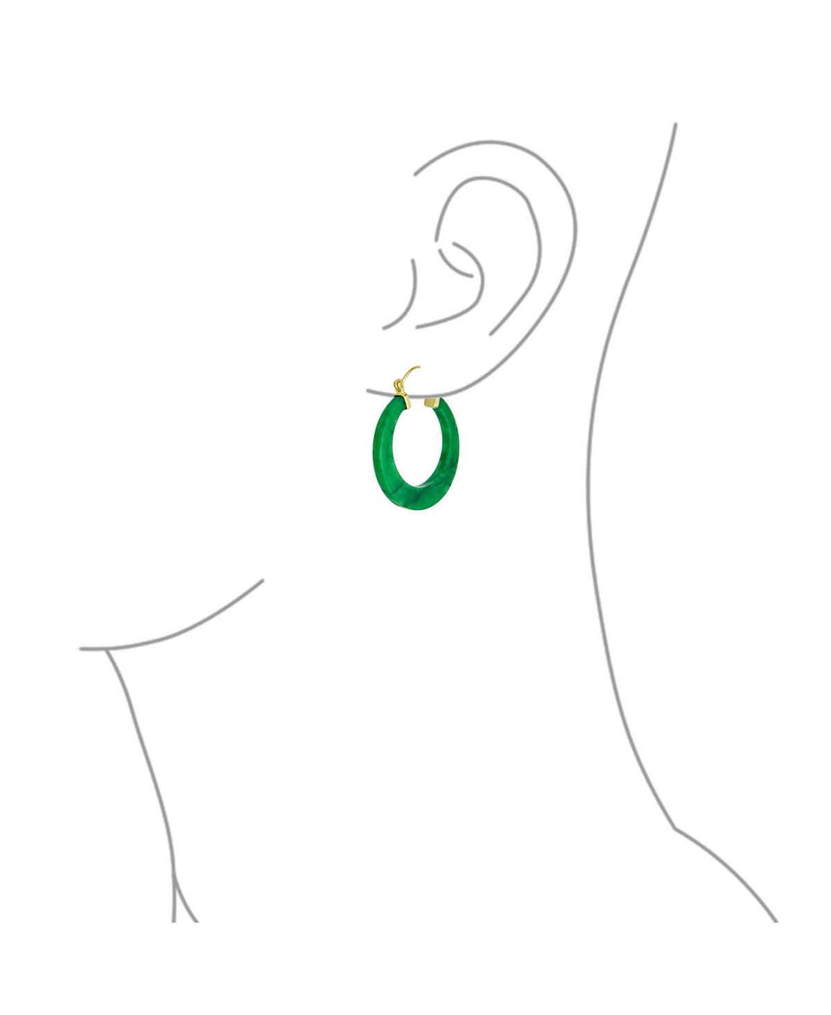 Bling Jewelry Green Jade Green Round Bamboo Natural Jade Hoop Earrings For Women Gold Plated Sterling Silver Diameter