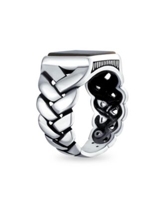 Braided Cable Wheat Wide Link Chain Band s Rectangle Statement Signet Ring Sterling