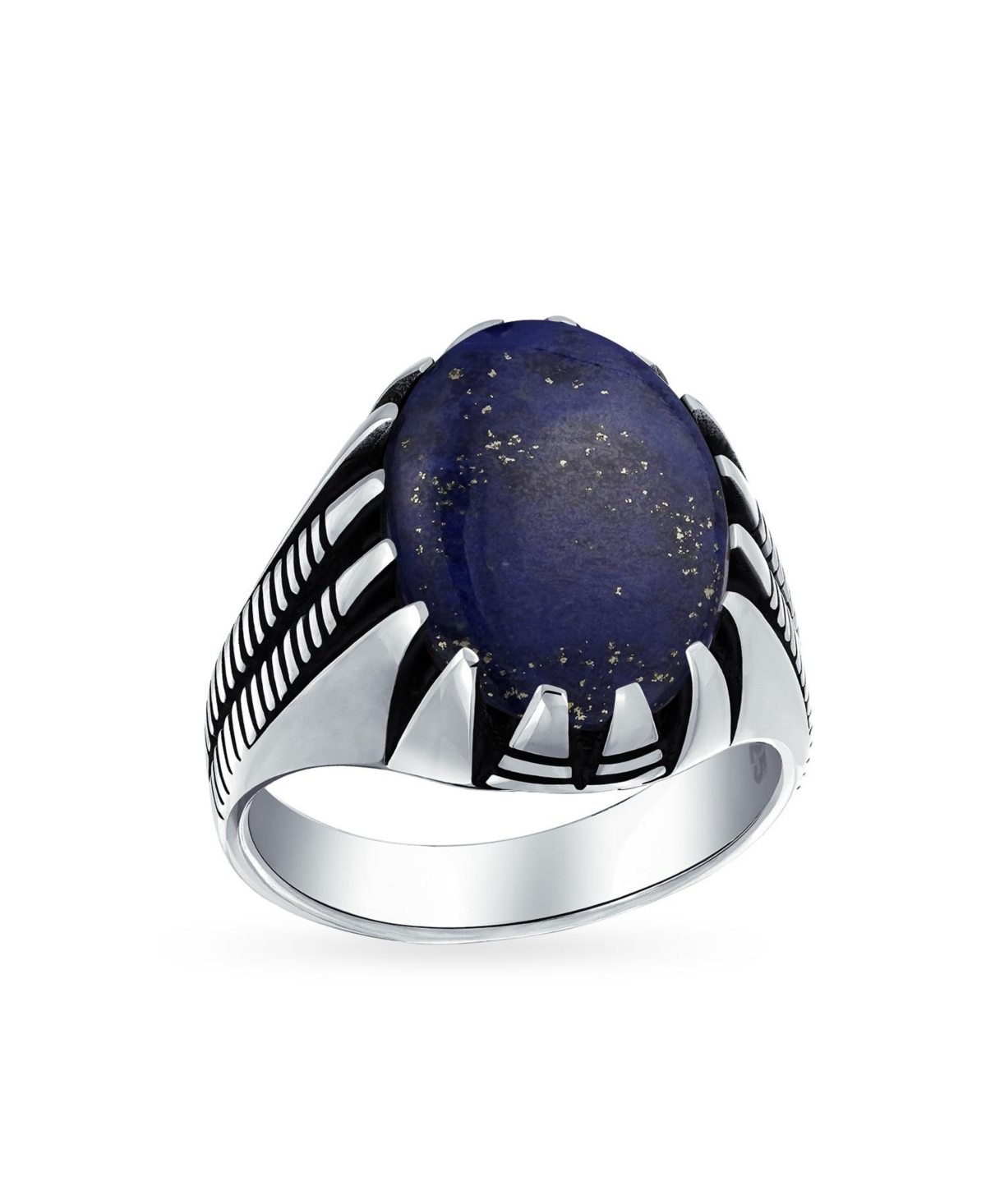 Bling Jewelry Biker Jewelry Mens Animal Claw Set Large Oval Cabochon Signet Statement Western Ring Oxidized Silver