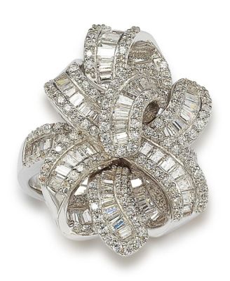 Suzy Levian Sterling Silver Cubic Zirconia Art Deco Ribbon Ring