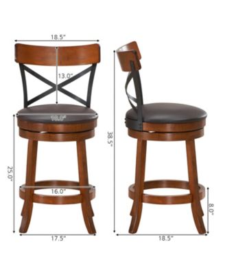Set of 2 Bar Stools 360-Degree Swivel Dining Bar Chairs with Rubber Wood Legs