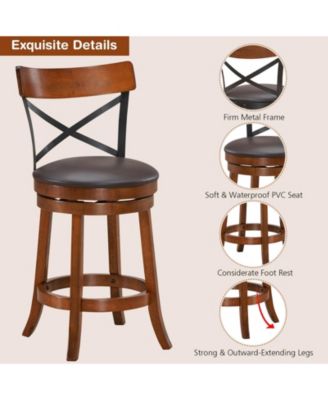 Set of 2 Bar Stools 360-Degree Swivel Dining Bar Chairs with Rubber Wood Legs