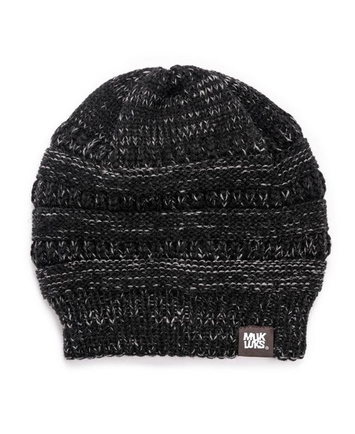 MUK LUKS Men's Marl Beanie - Soft Fleece Lined Acrylic Knit Hat, One Size Fits Most
