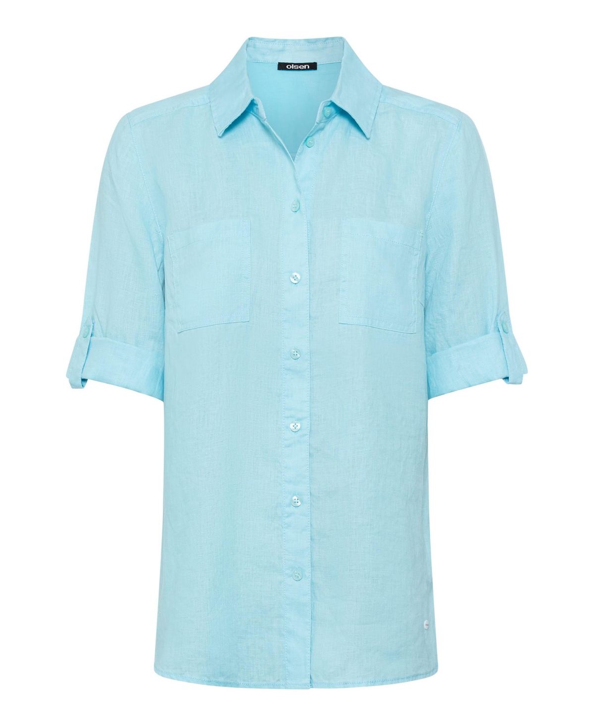 Olsen Women's Cotton Linen Shirt with Rolled Sleeve Tab Detail