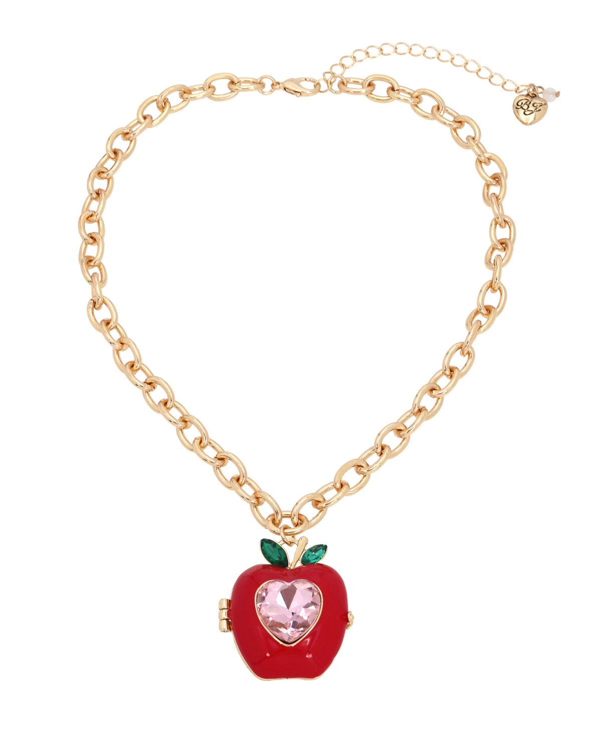 Betsey Johnson Faux Stone Back To School Apple Pendant Necklace In Gold