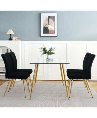 Teddy Wool Dining Chairs with Goldplated Legs (Set of 4)