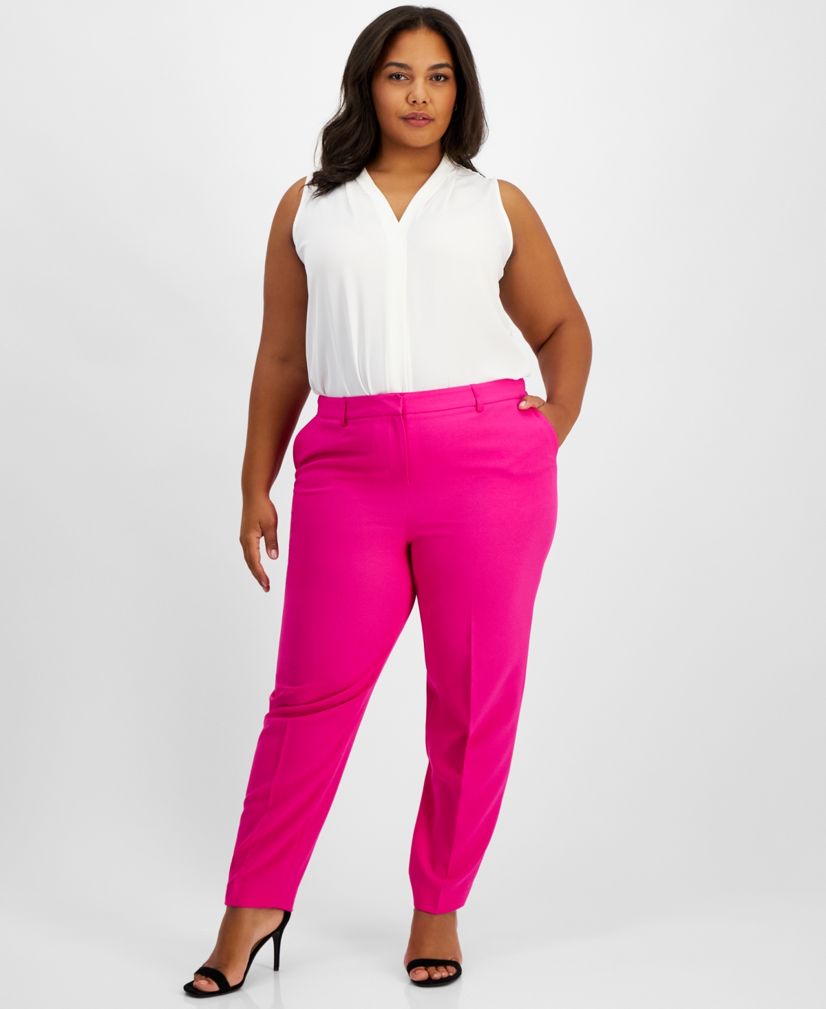 Tahari Asl Plus Size Classic Straight-leg Mid-rise Pants In Shocking Pink