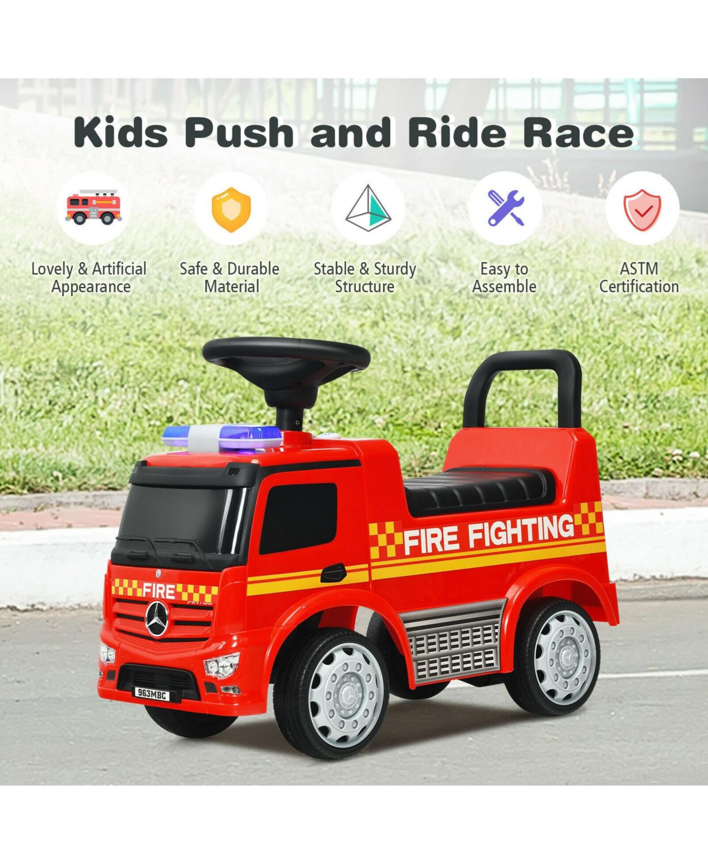 Детская игрушка SUGIFT Licensed Mercedes Benz Fire Engine Racer Ride-On Push Car, Ages 1+ — фото 9