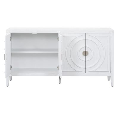 60" Rubber Wood, Acacia & MDF Retro Grooves, Metal Handles, Adjustable Shelves Sideboard Cabinet