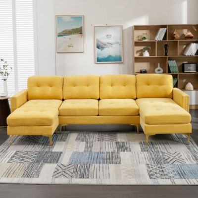  110" L-Shape Convertible Sectional Sofa with Ottoman