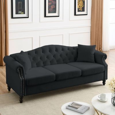 Velvet Chesterfield Sofa 3 Seater with Tufted Couch