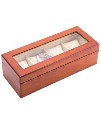Bey-Berk Cherry Wood Four-Watch Box - Cherry Wood