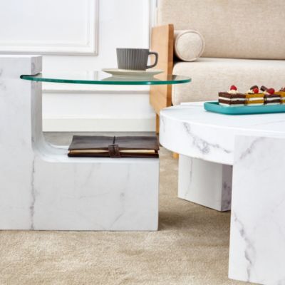 Marble Textured MDF Coffee Table Set for Home Decor
