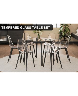 Glass Table & Chairs - Black Metal