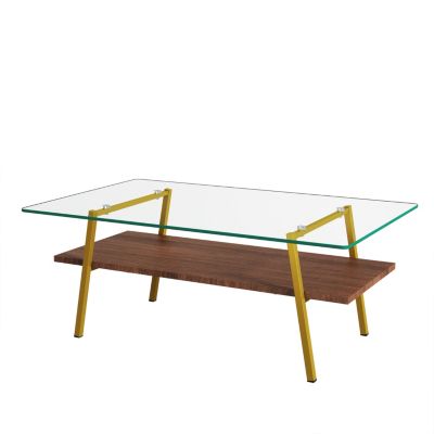 Transparent Glass Coffee Table, Gold Metal Legs
