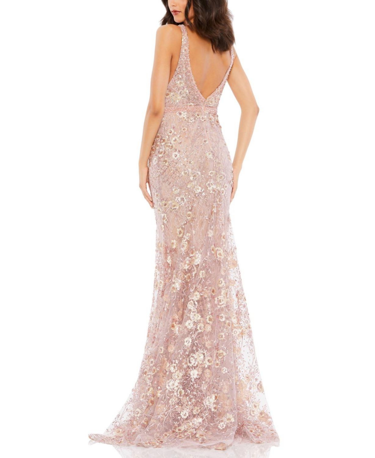 Mac Duggal Women's Floral Embellished Sleeveless Plunge Neck Gown