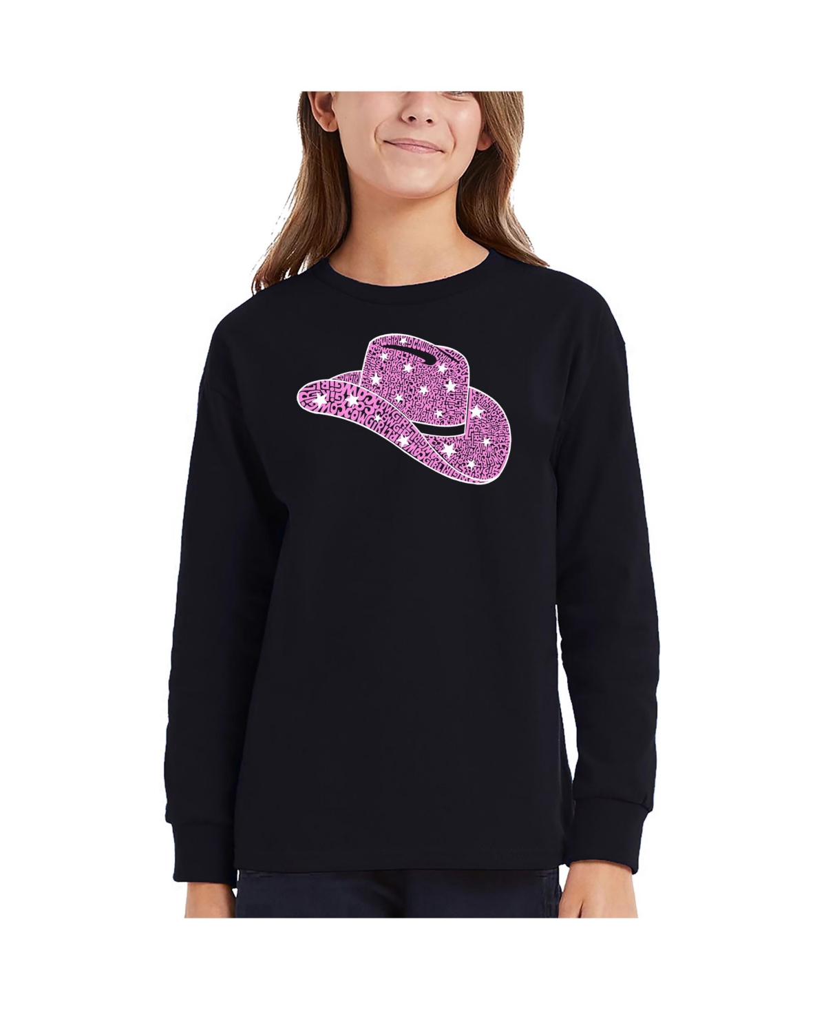 La Pop Art Girls Cow Hat Word Art Long Sleeve T-Shirt