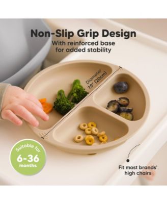 3-Pack Prep Suction Plates with Lids, 100% Silicone Baby Plates with Lid, BPA-Free Kids Divided Toddler Plates