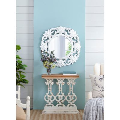 Vintage Console Table with White Wash and Wood Top