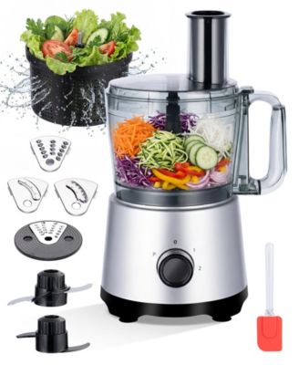10 Cup Food Processor with Salad Spinner Basket 2 Speeds Pulse Control and 4 Cutting Discs - Silver